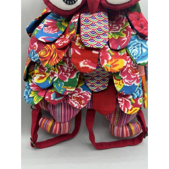 Owl Backpack Drawstring Quilted Patchwork Boho Retro Multicolored Festival - Picture 4 of 12